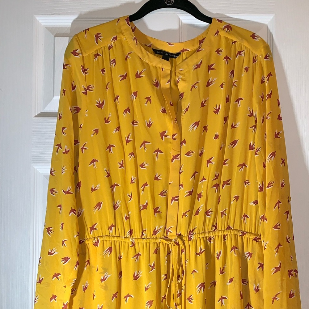 Golden long sleeve dress with birds